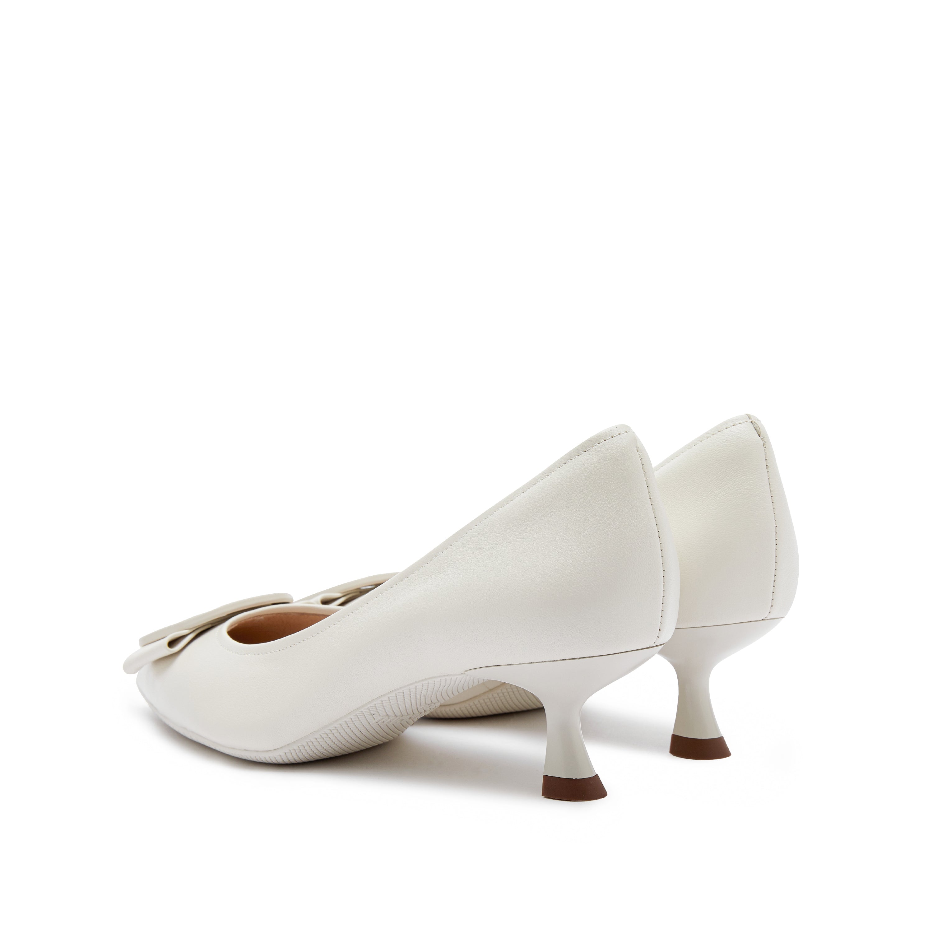 Beige ST Buckle Leather Workwear Pumps