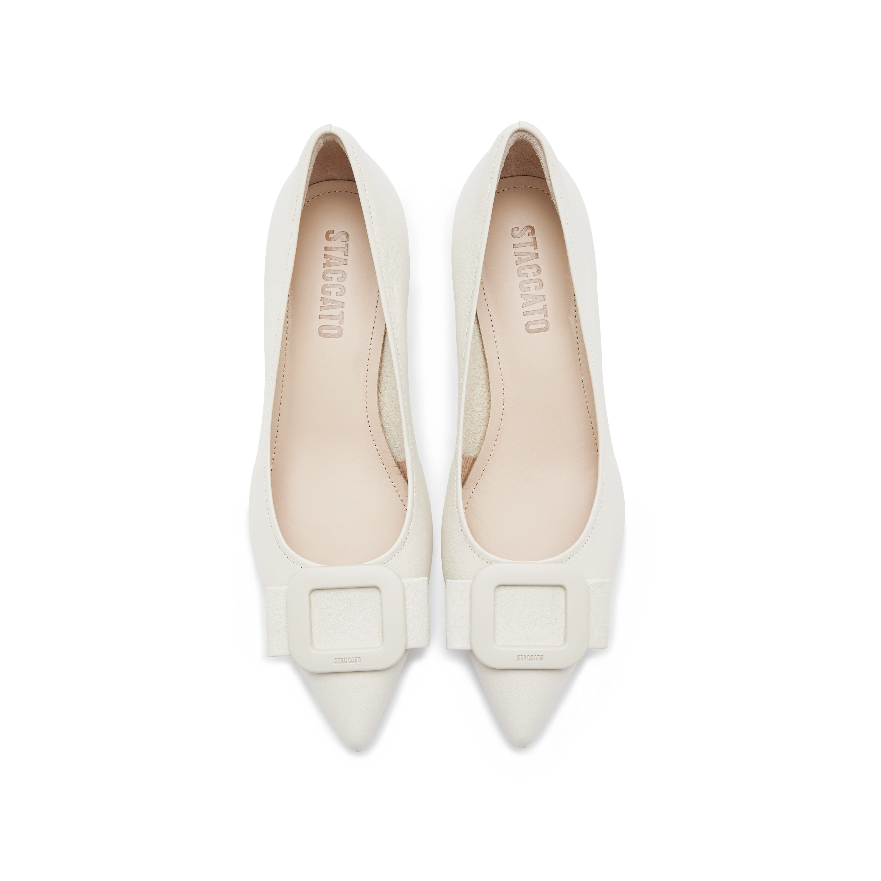 Beige ST Buckle Leather Workwear Pumps