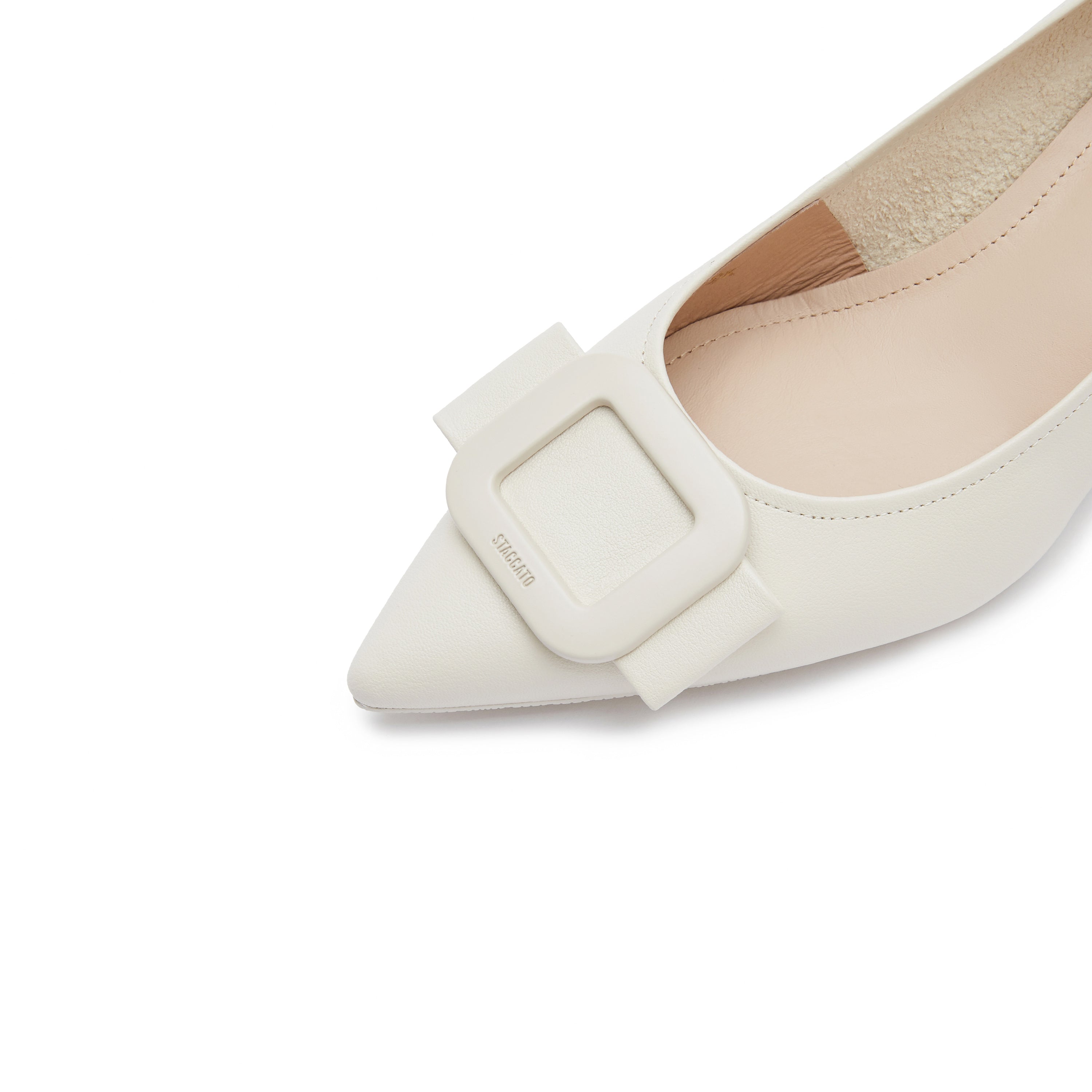 Beige ST Buckle Leather Workwear Pumps
