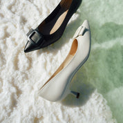 Beige ST Buckle Leather Workwear Pumps