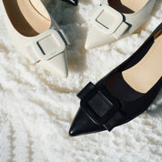 Beige ST Buckle Leather Workwear Pumps
