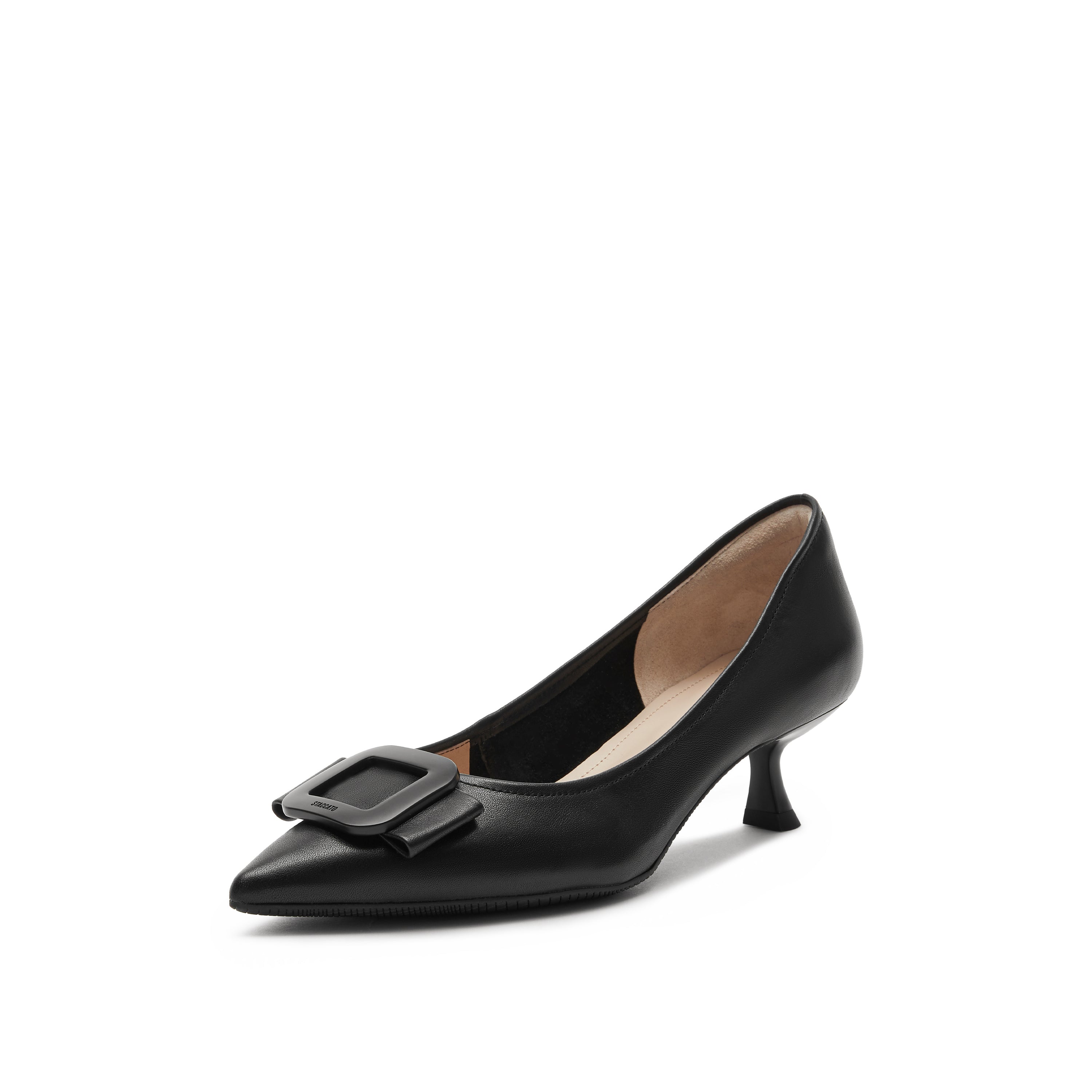 Black ST Buckle Leather Workwear Pumps