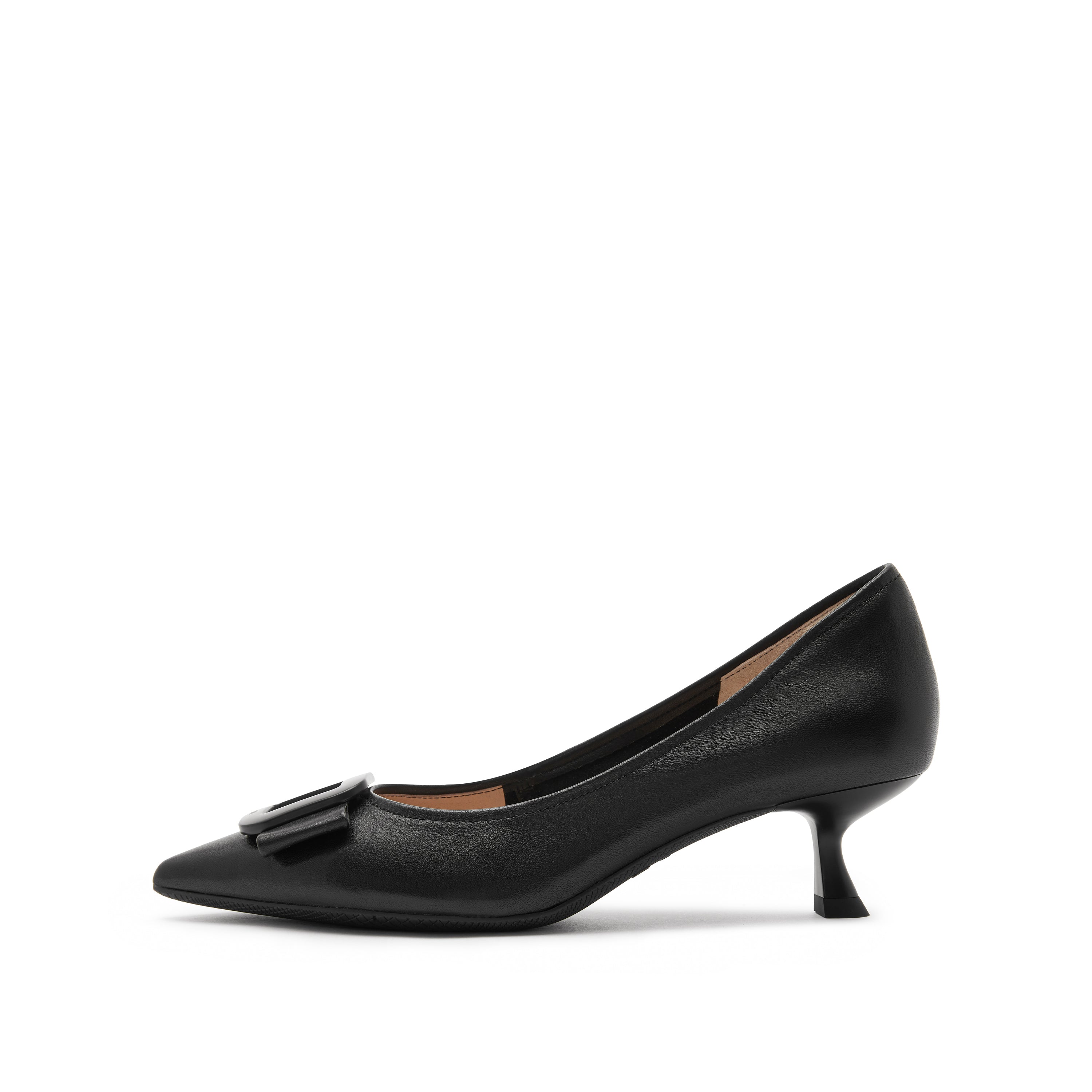 Black ST Buckle Leather Workwear Pumps