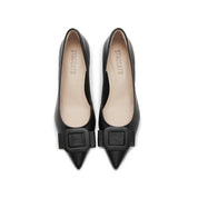 Black ST Buckle Leather Workwear Pumps