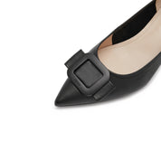 Black ST Buckle Leather Workwear Pumps