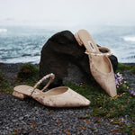 Load image into Gallery viewer, Crystal-Pearl Strap Jacquard Mule Flats
