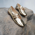 Load image into Gallery viewer, Gold Metallic Strappy Ballet Flats
