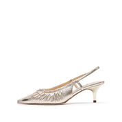 Metallic Bow Slingback Leather Pumps