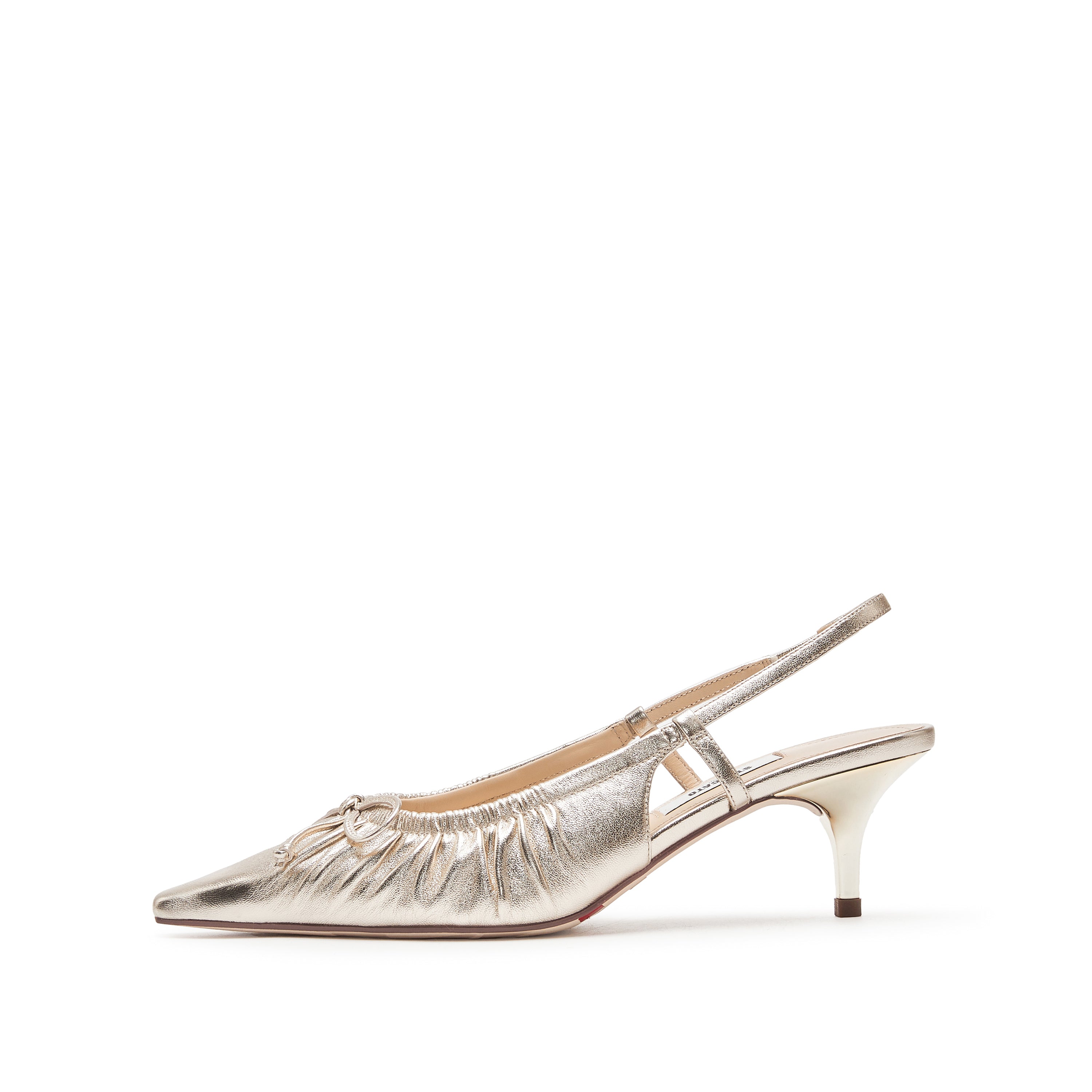 Metallic Bow Slingback Leather Pumps