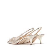 Metallic Bow Slingback Leather Pumps