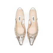 Metallic Bow Slingback Leather Pumps