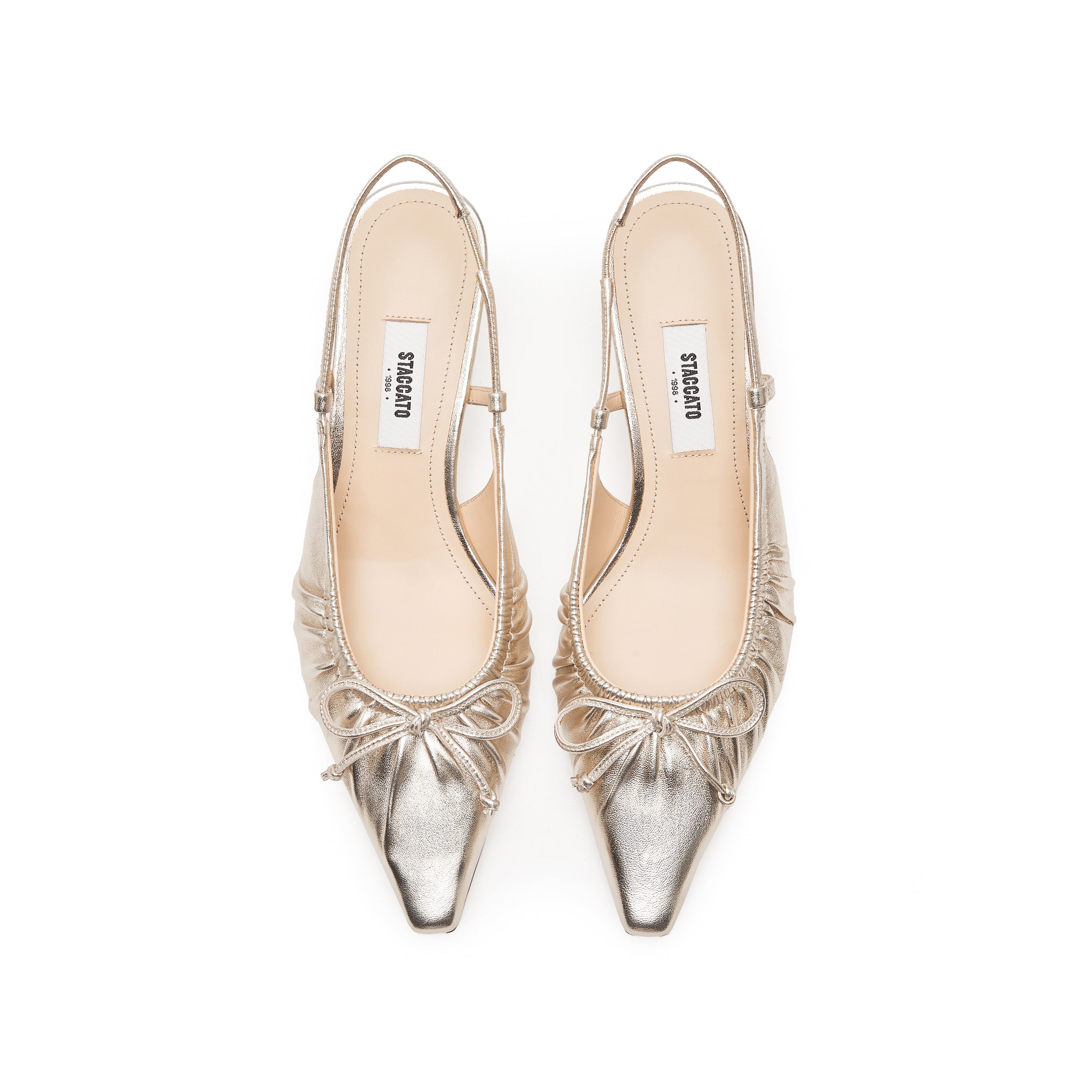 Metallic Bow Slingback Leather Pumps