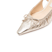 Metallic Bow Slingback Leather Pumps