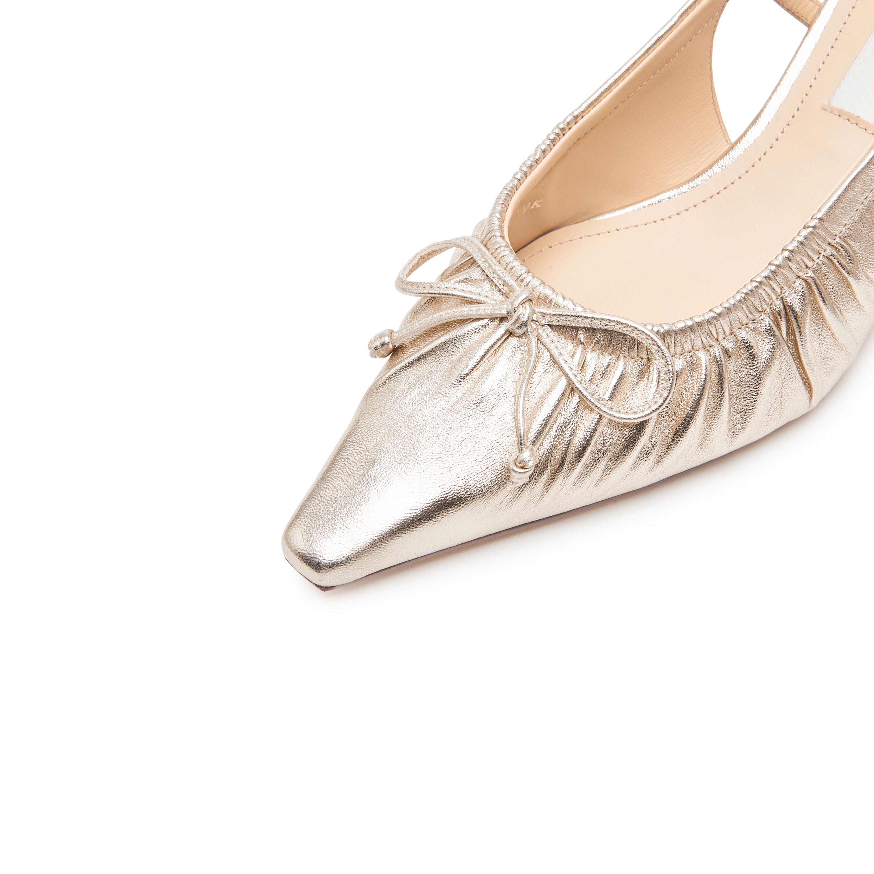 Metallic Bow Slingback Leather Pumps