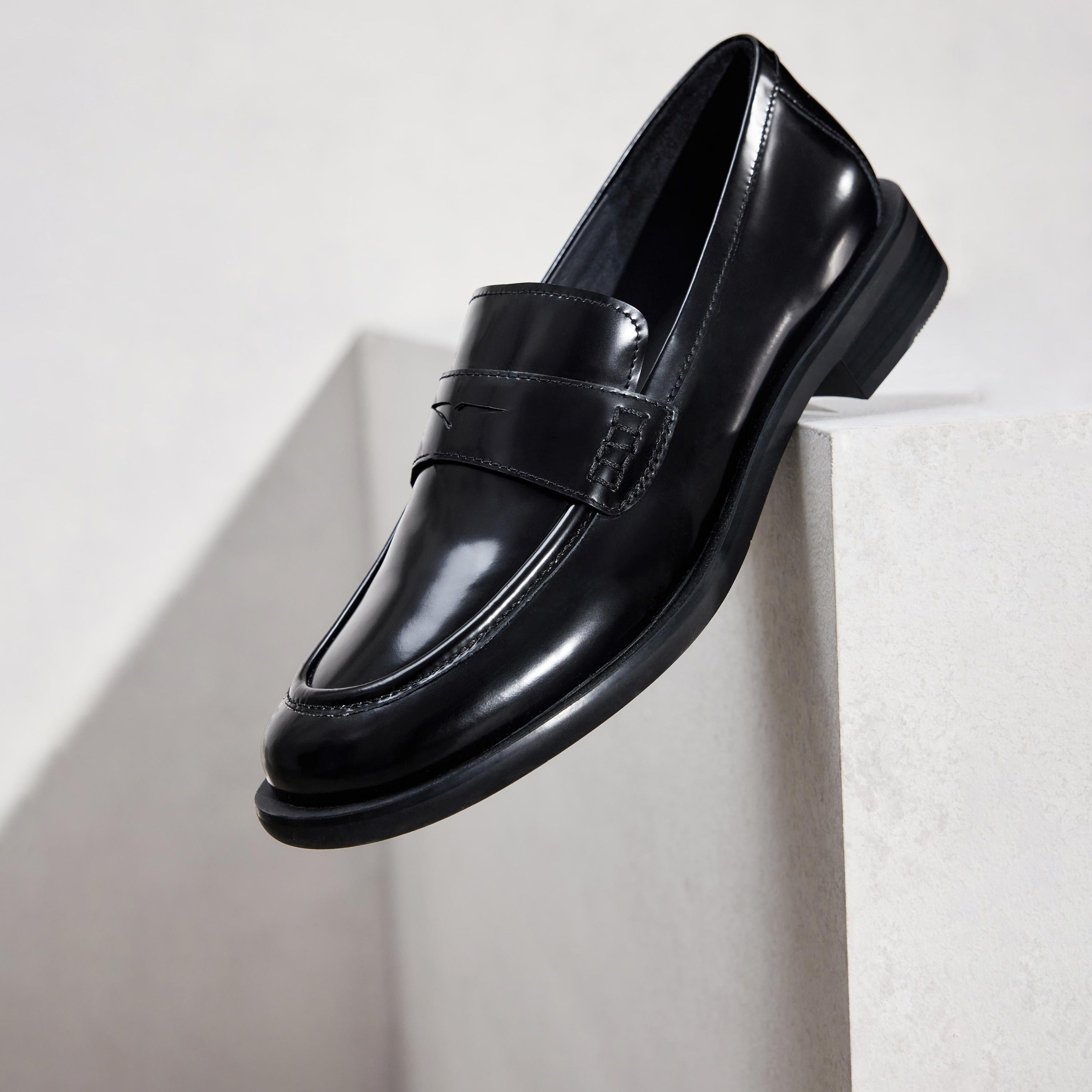 Black Leather Penny Loafers
