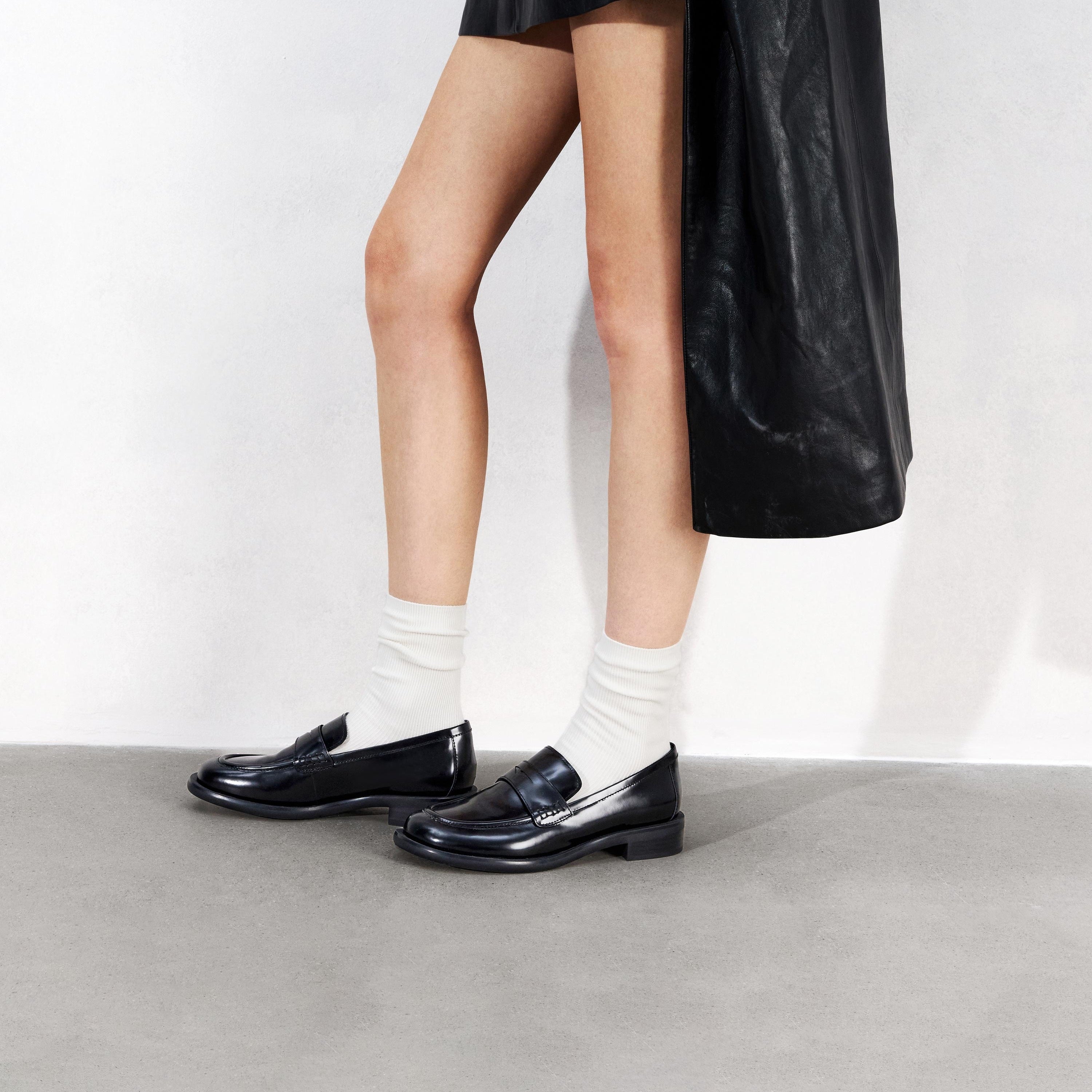 Black Leather Penny Loafers