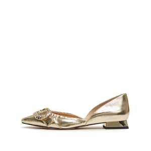 Golden Metallic Buckle Pointy Vintage Flats