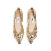 Golden Metallic Buckle Pointy Vintage Flats