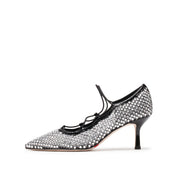 Black Mesh Crystal Embellished Heeled Pumps