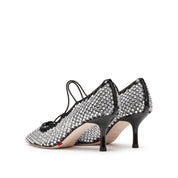 Black Mesh Crystal Embellished Heeled Pumps
