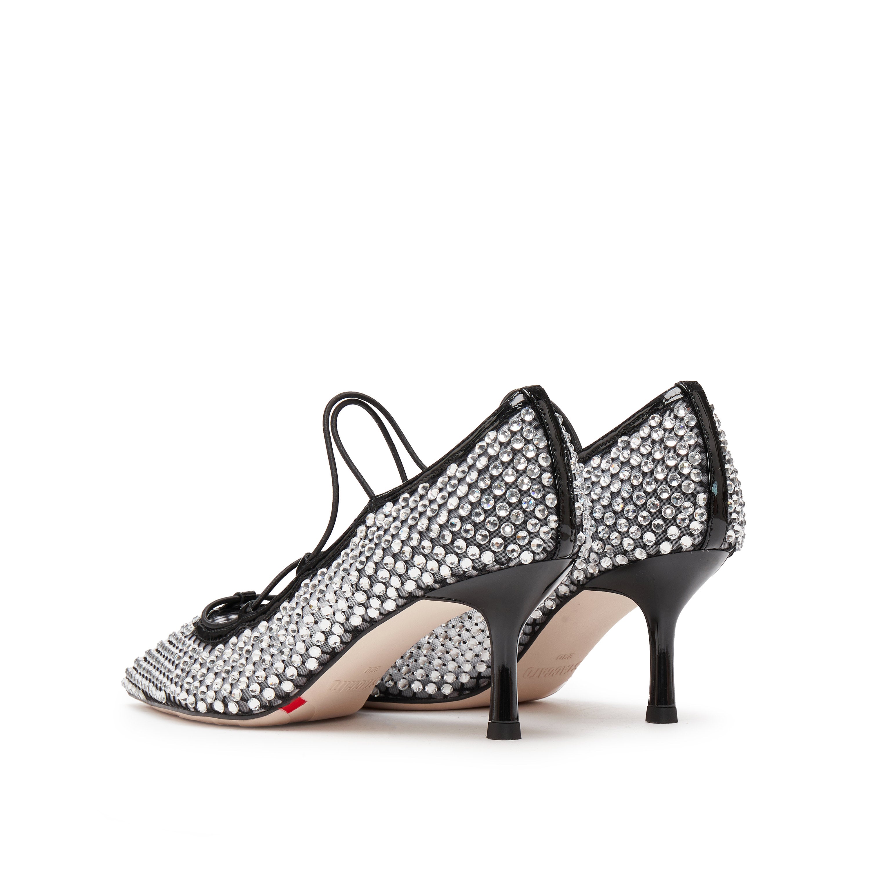 Black Mesh Crystal Embellished Heeled Pumps