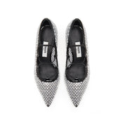 Black Mesh Crystal Embellished Heeled Pumps