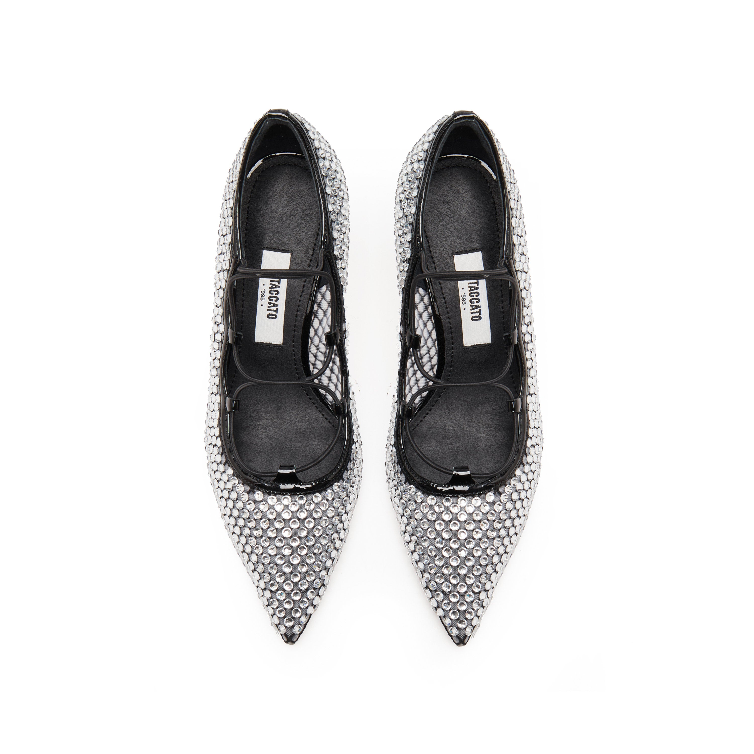 Black Mesh Crystal Embellished Heeled Pumps