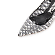 Black Mesh Crystal Embellished Heeled Pumps