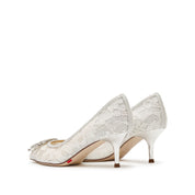 White Crystal Buckle Lace Heeled Pumps