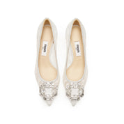 White Crystal Buckle Lace Heeled Pumps