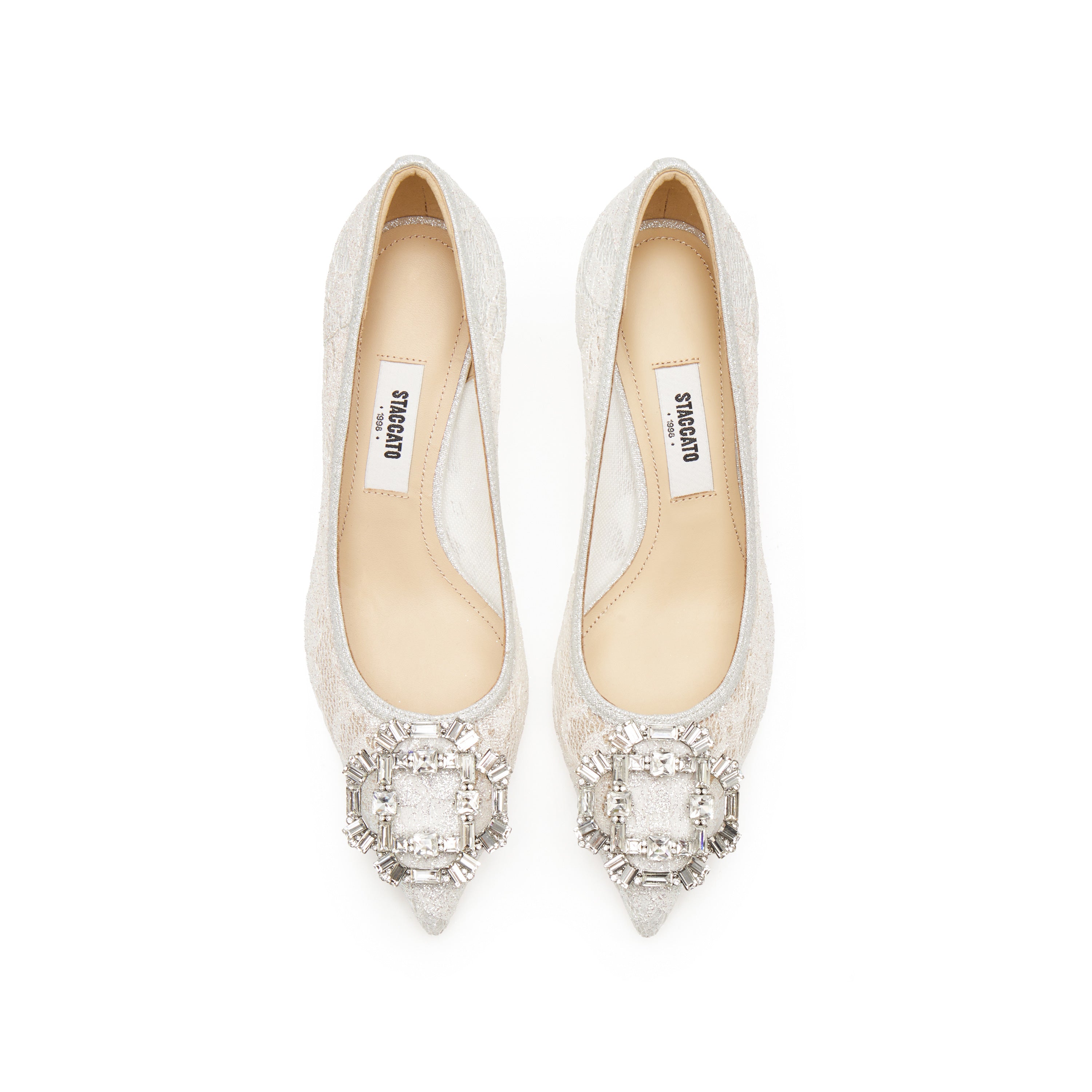 White Crystal Buckle Lace Heeled Pumps