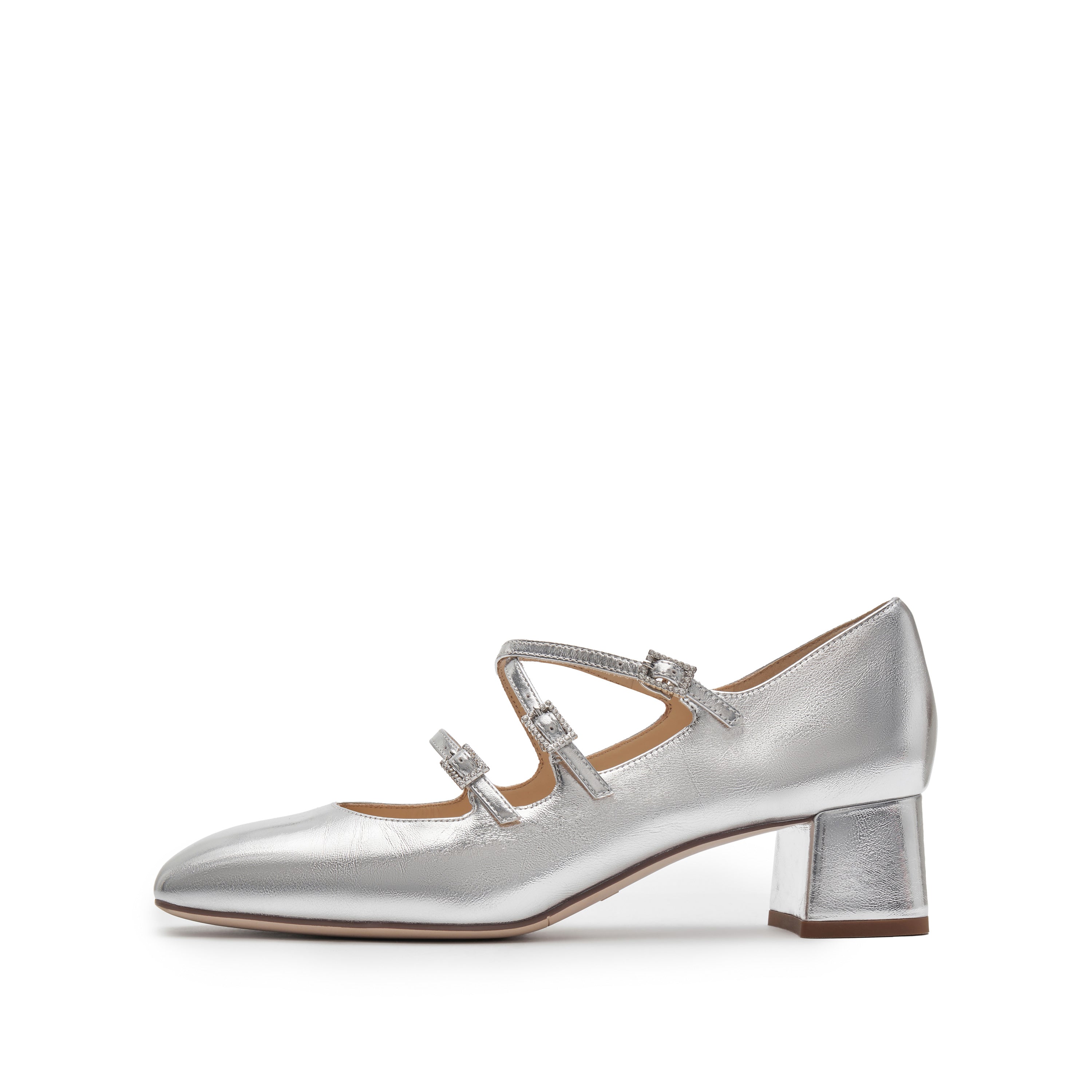 Silver Metallic Strappy Heeled Mary Jane