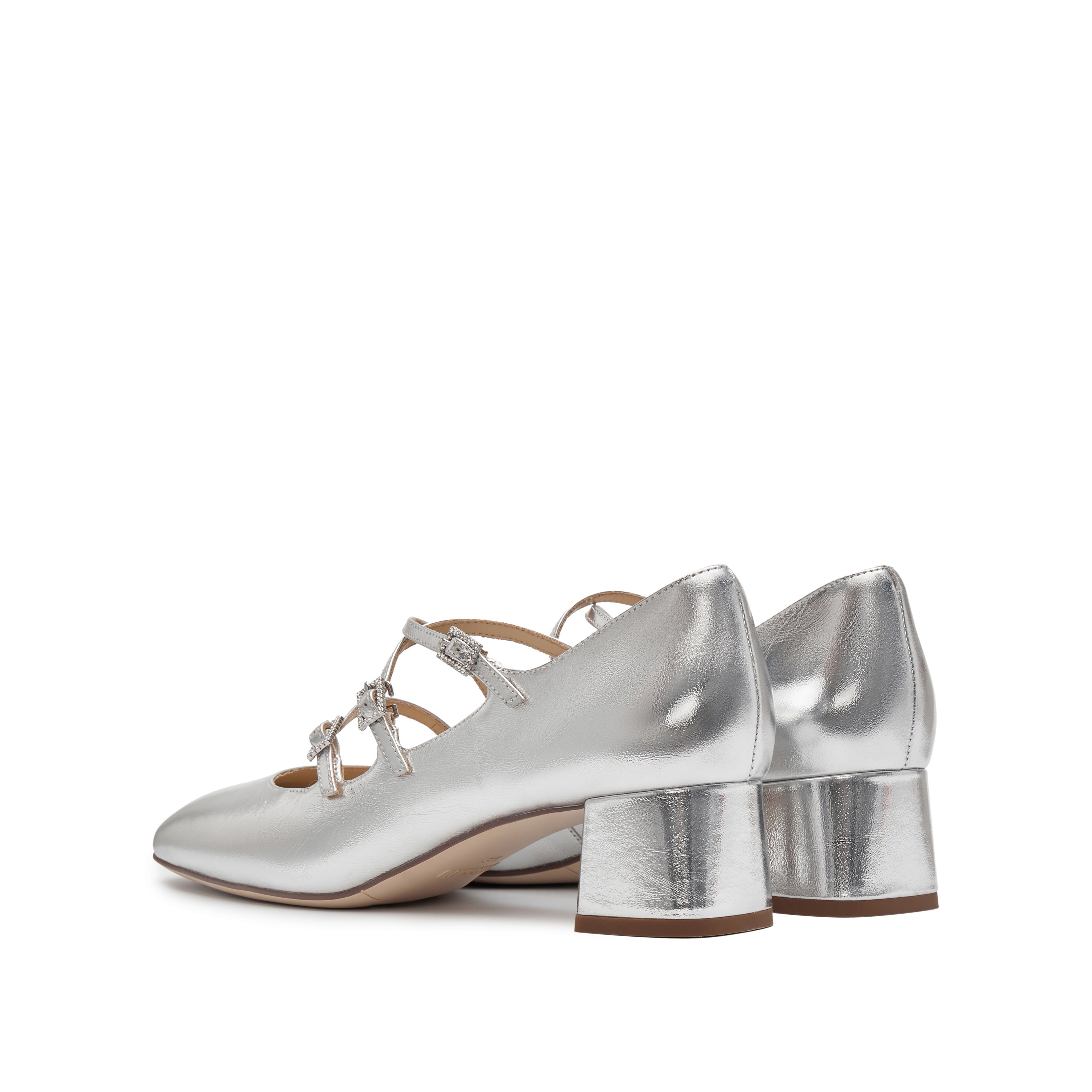 Silver Metallic Strappy Heeled Mary Jane