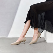 Grey Pointy Suede Pumps