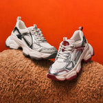 Load image into Gallery viewer, Silvery Red Meashed Lace Up Chunky Sneakers
