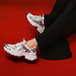 Load image into Gallery viewer, Silvery Red Meashed Lace Up Chunky Sneakers
