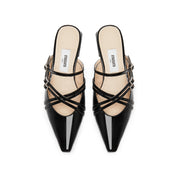 Black Cross Strappy Mule Flats