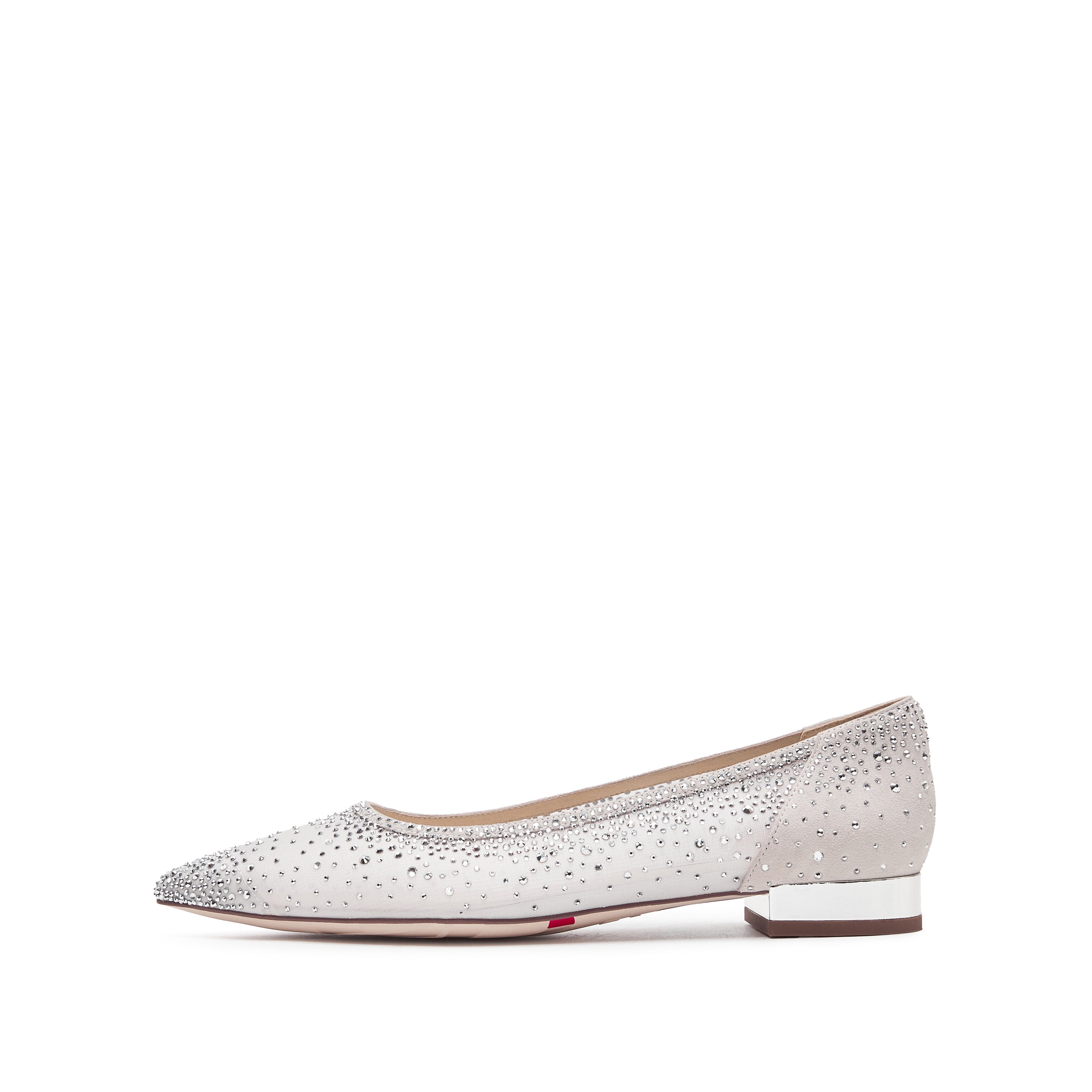 White Crystal-embellished Mesh Pointy Flats
