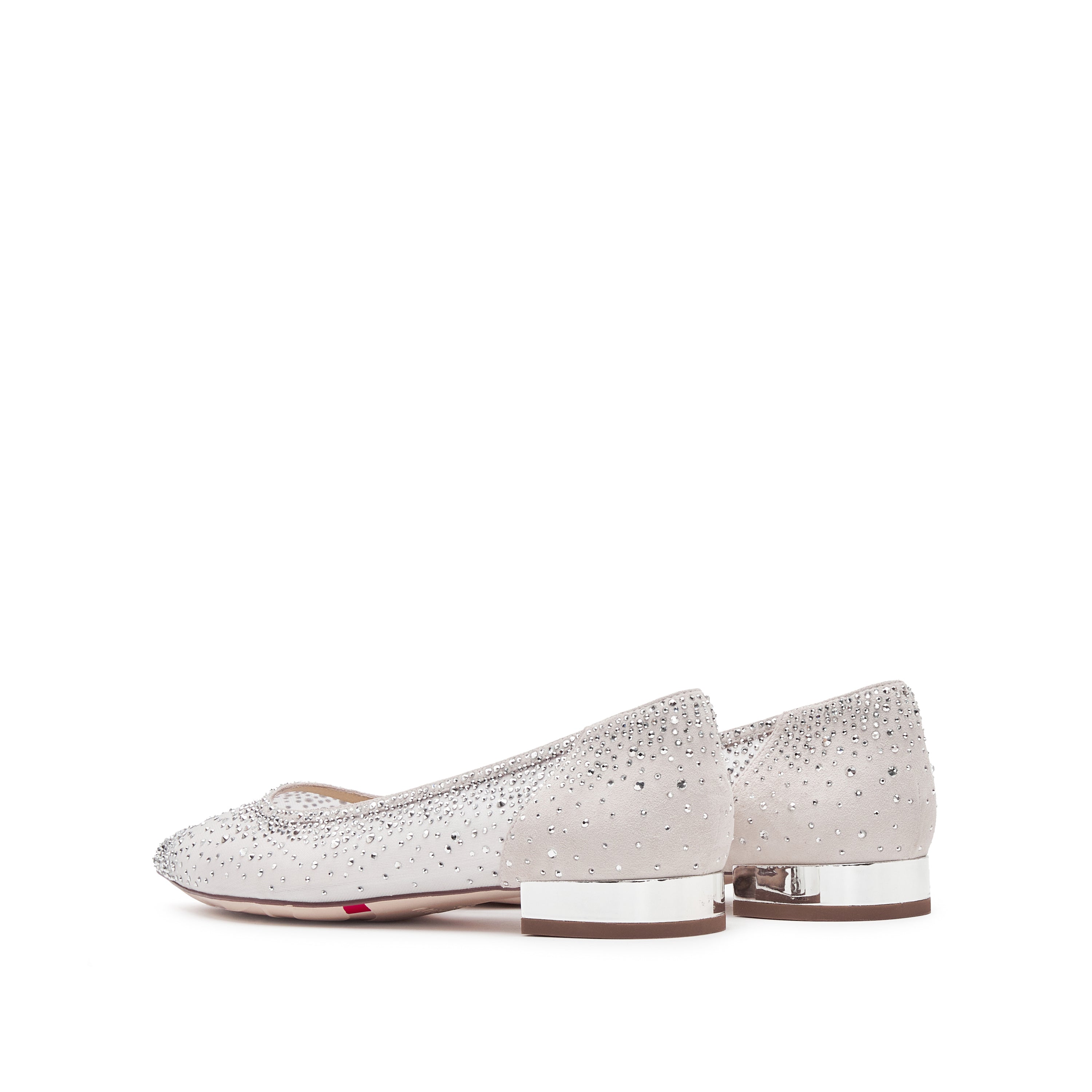 White Crystal-embellished Mesh Pointy Flats