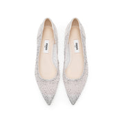 White Crystal-embellished Mesh Pointy Flats