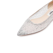 White Crystal-embellished Mesh Pointy Flats