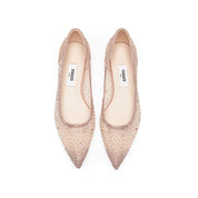 Pastel Crystal-embellished Mesh Pointy Flats