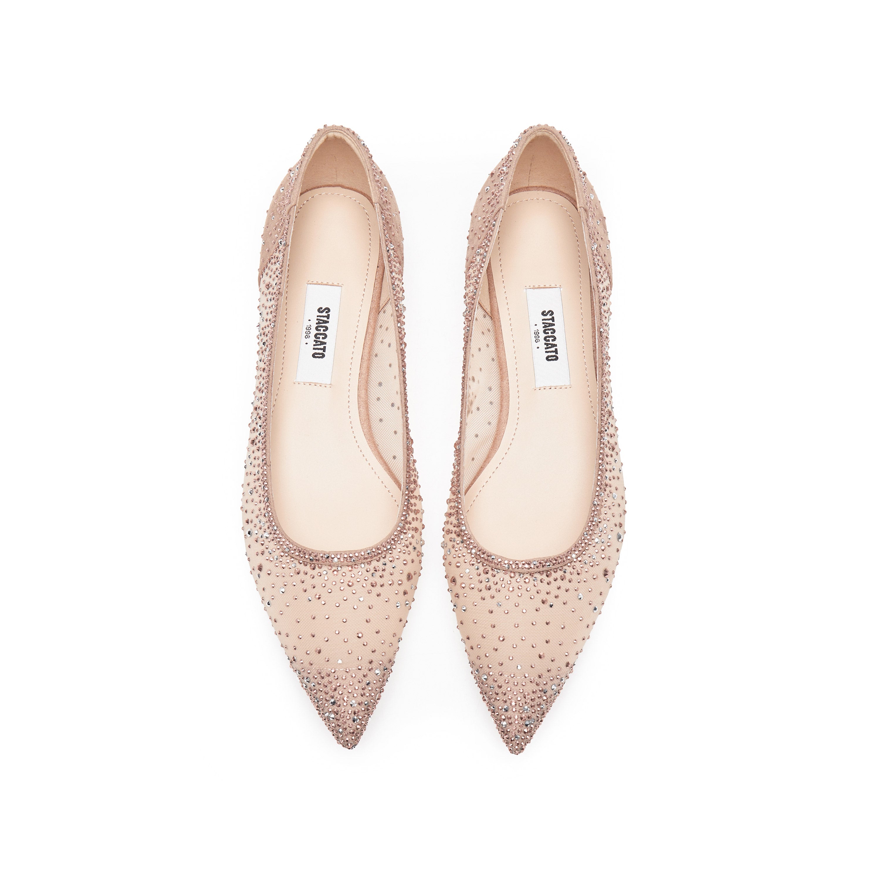 Pastel Crystal-embellished Mesh Pointy Flats
