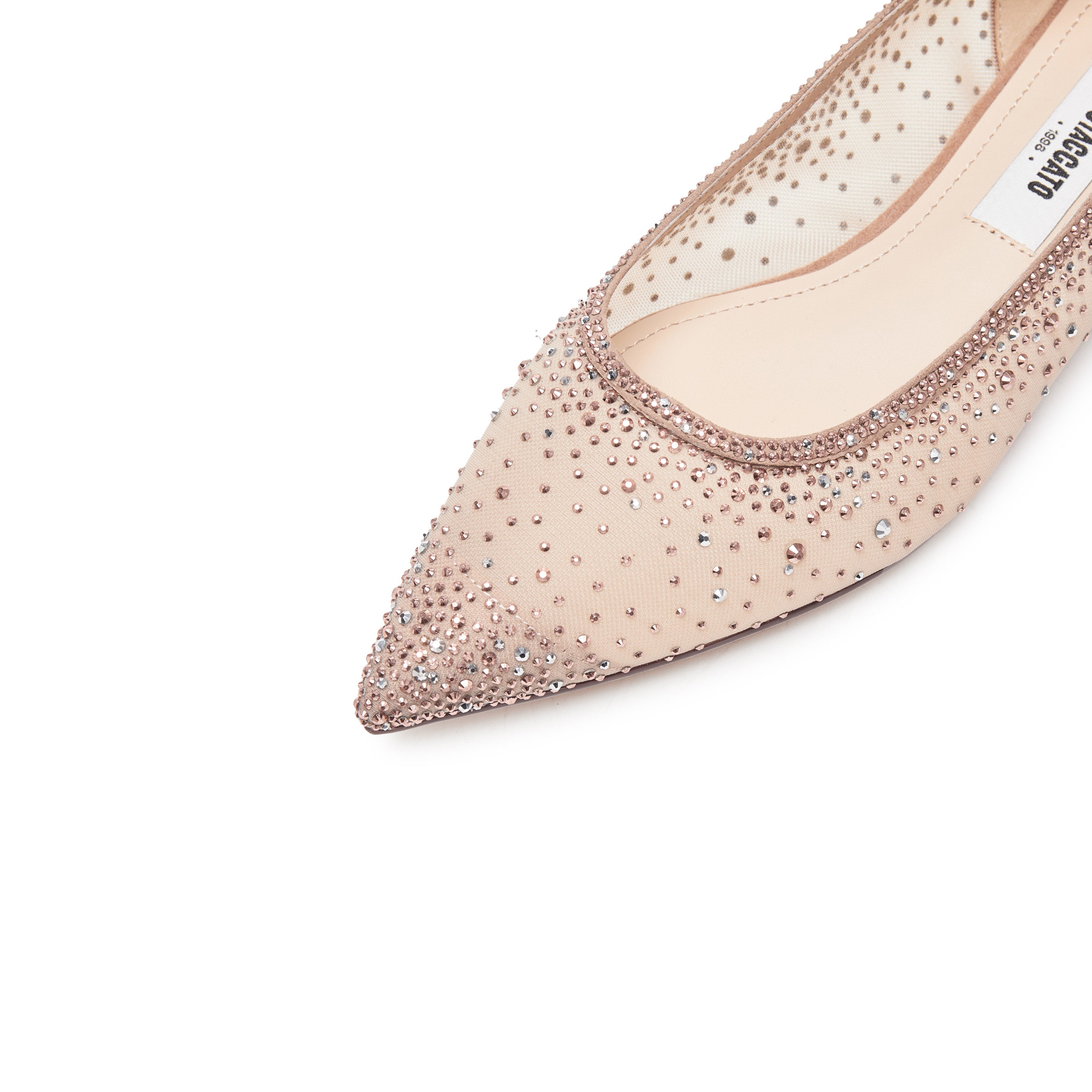 Pastel Crystal-embellished Mesh Pointy Flats
