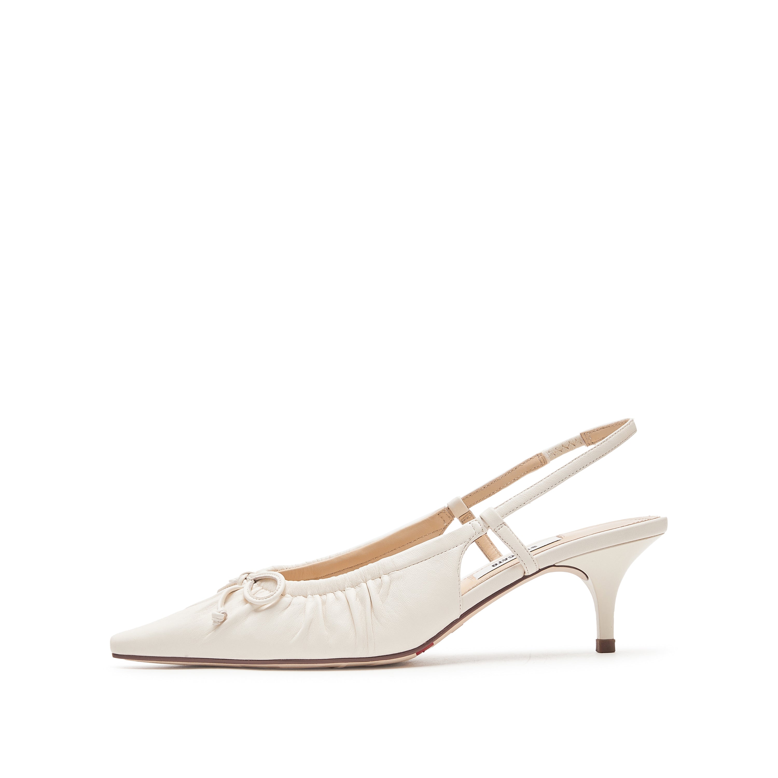 Beige Bow Slingback Leather Pumps