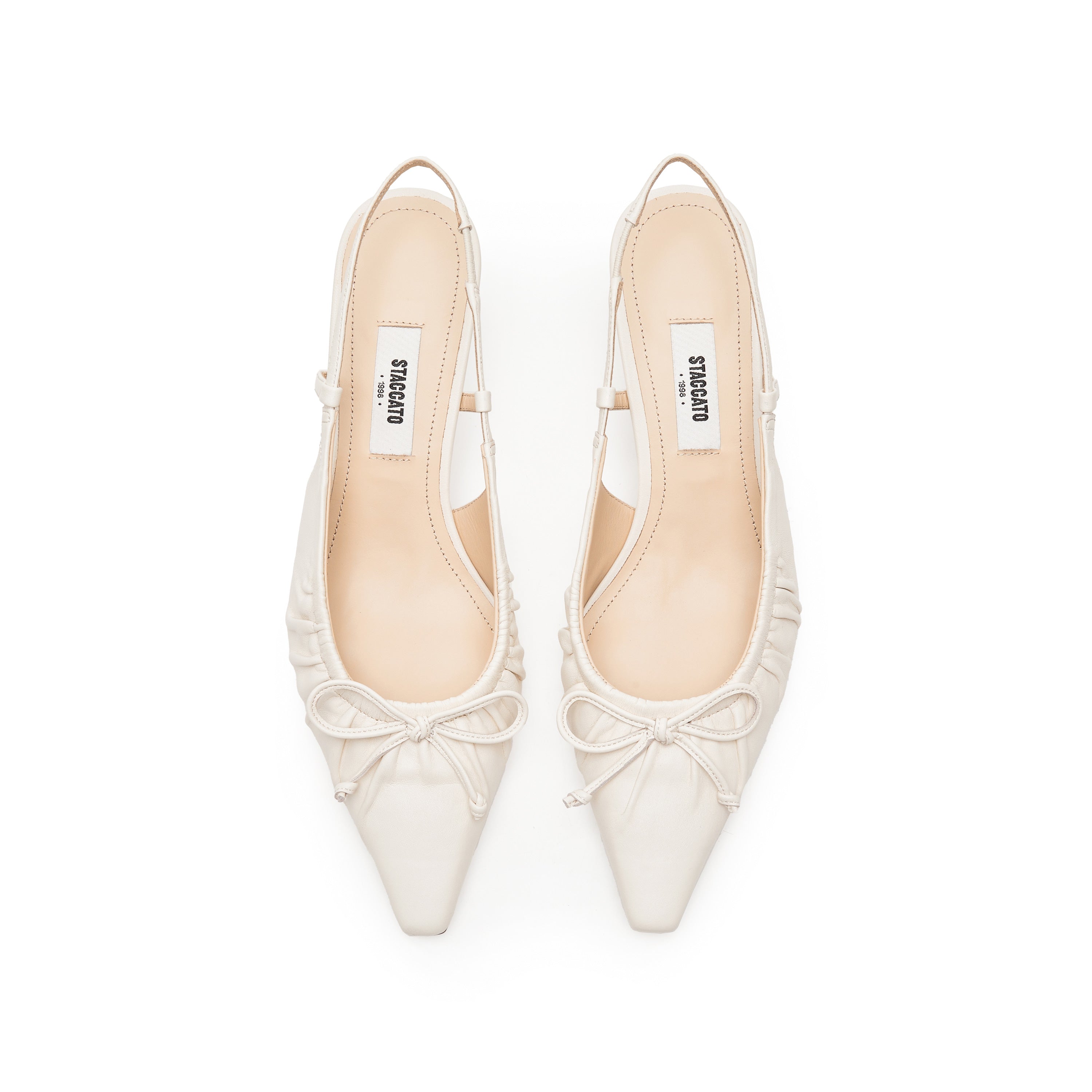 Beige Bow Slingback Leather Pumps