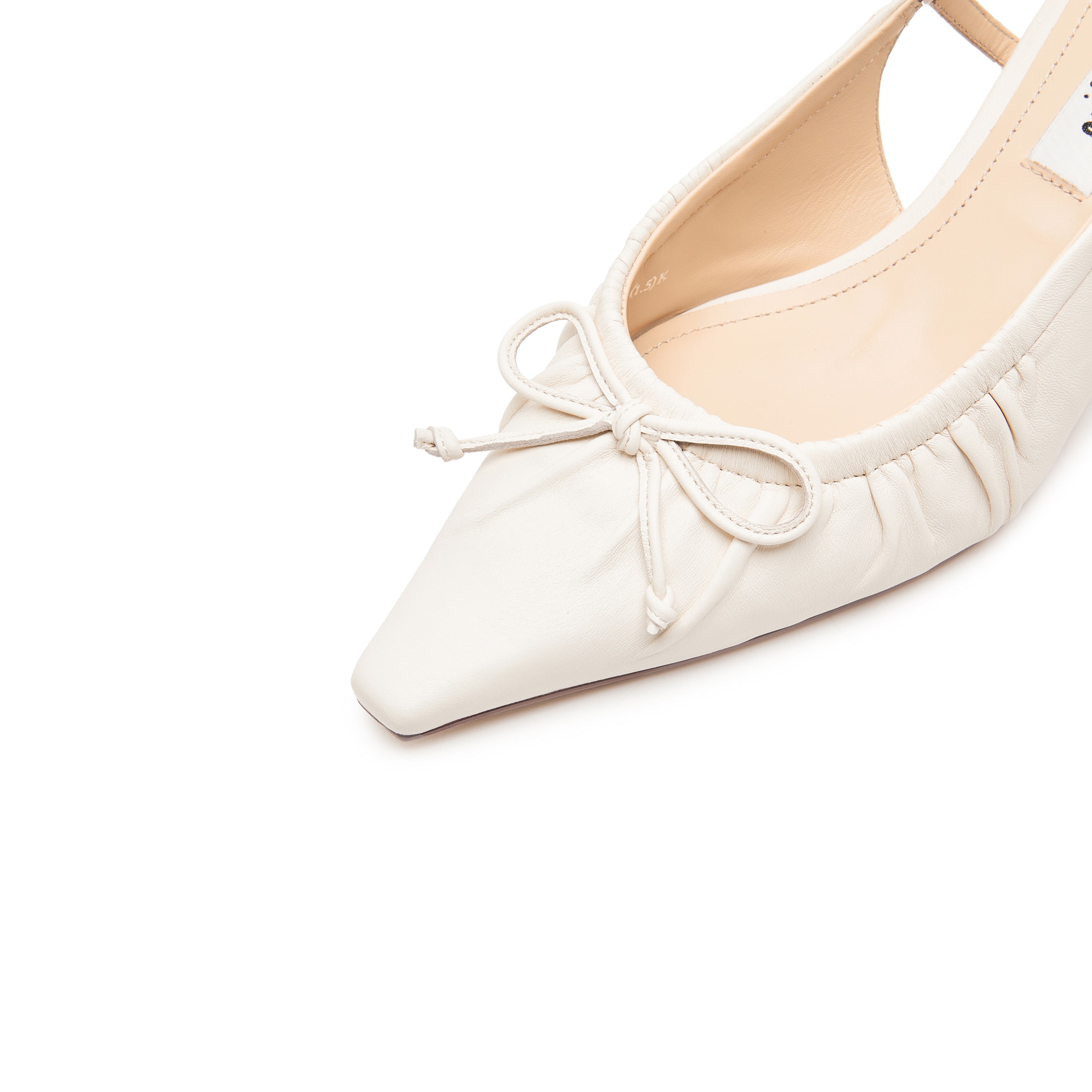 Beige Bow Slingback Leather Pumps