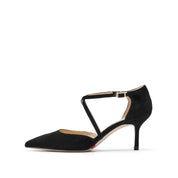 Black Cross Strap Pointy Suede Pumps