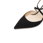 Black Cross Strap Pointy Suede Pumps