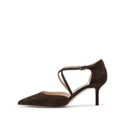 Brown Cross Strap Pointy Suede Pumps